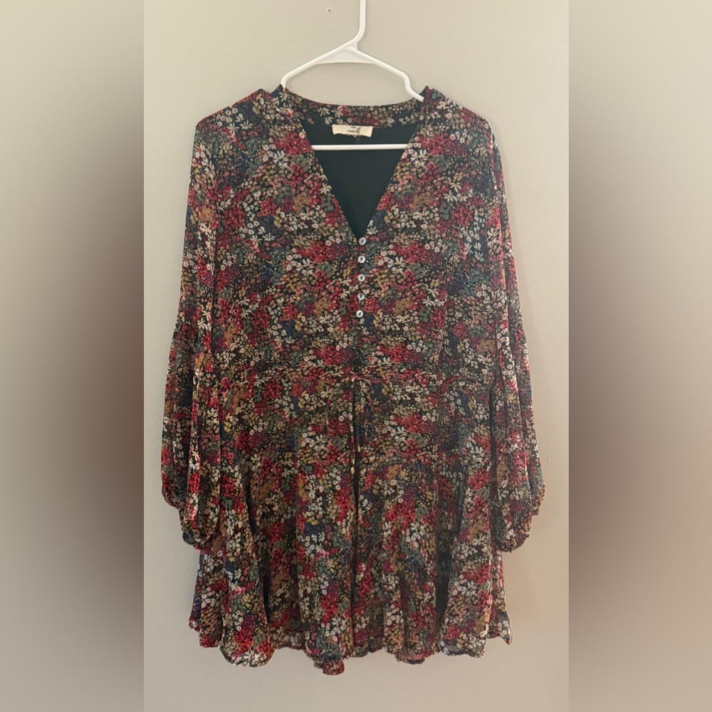 Entro Boho Long SleeveTiered Mini Dress Multicolor. Size Large